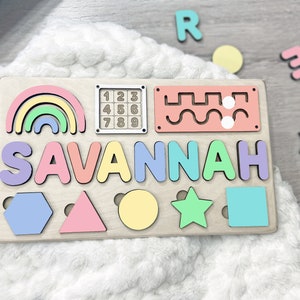 Puzzle name Baby Girl Gift 1 Year Old Baby Gift Wooden Name Puzzle Name Puzzles for Toddlers Montessori Baby Toys First Birthday Gift baby image 1