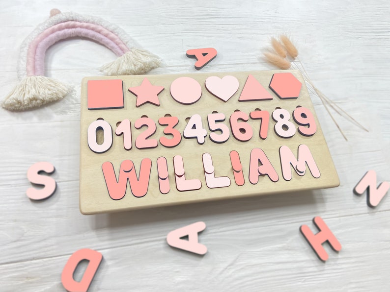 Christmas Baby Girl Gifts Wooden Toys Wood Name Puzzle Custom Name Puzzle Baby Boy Gifts First Birthday Gift Baby Girl 1st Birthday Gift image 1