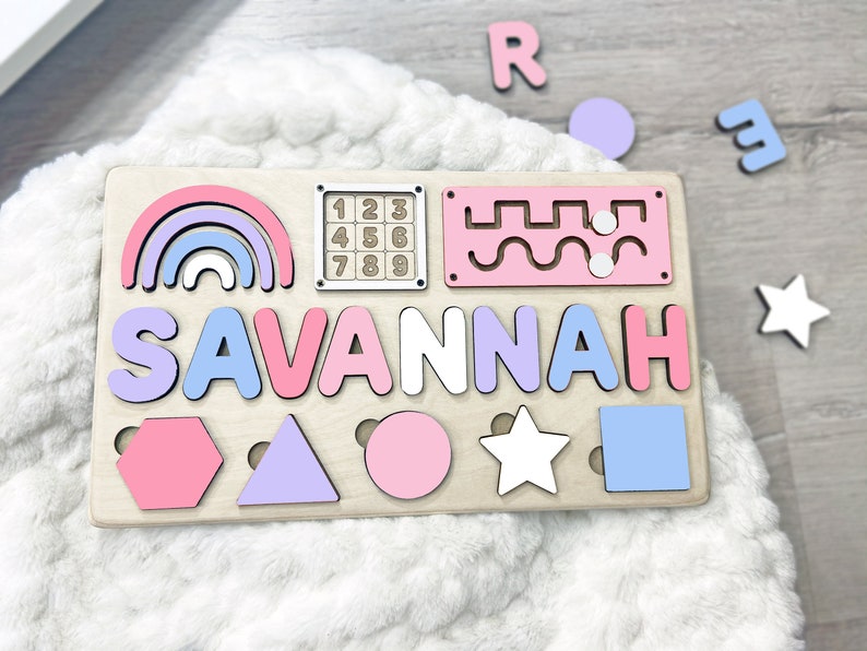 Puzzle name Baby Girl Gift 1 Year Old Baby Gift Wooden Name Puzzle Name Puzzles for Toddlers Montessori Baby Toys First Birthday Gift baby image 2