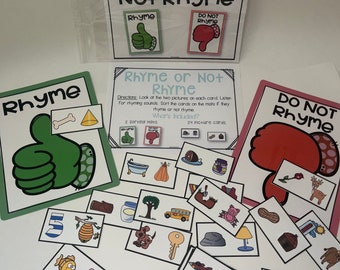 NO PREP Educational Rhyming Sorting Mats, Practice School Game, Reading Activities for Kids