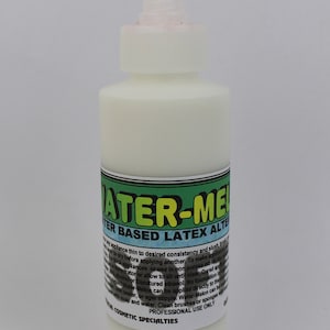 May include: A white bottle with a green and yellow label that reads "ATER-ME" and "WATER BASED LATEX ALTER", with instructions for use.