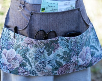 Lavender Floral Apron With 7 Pockets - Womens Waist Apron For Garden Crafts Vendors Teachers Artists Kitchen Tasks - Thick Durable Fabric