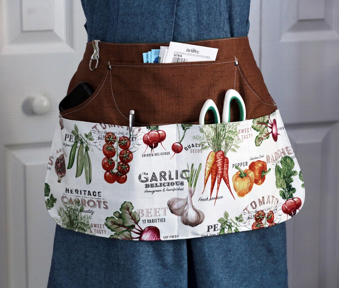 Gardening Apron With Pockets Womens Waist Apron Brown Cotton Canvas