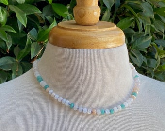 Hand Knotted Beaded Roundel Gemstone Necklace | Multi Colored Beaded Stone Necklace