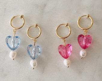 Huggies coeur et perles à clip | Créoles à clip | Boucles d'oreilles clip | Boucles d'oreilles charm clip