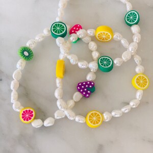 Pearl Fruit Bracelet | Beaded Pearl Bracelet | 7&quot; | Fruit Bracelet | Beaded Freshwater Pearl Bracelet with Fruit