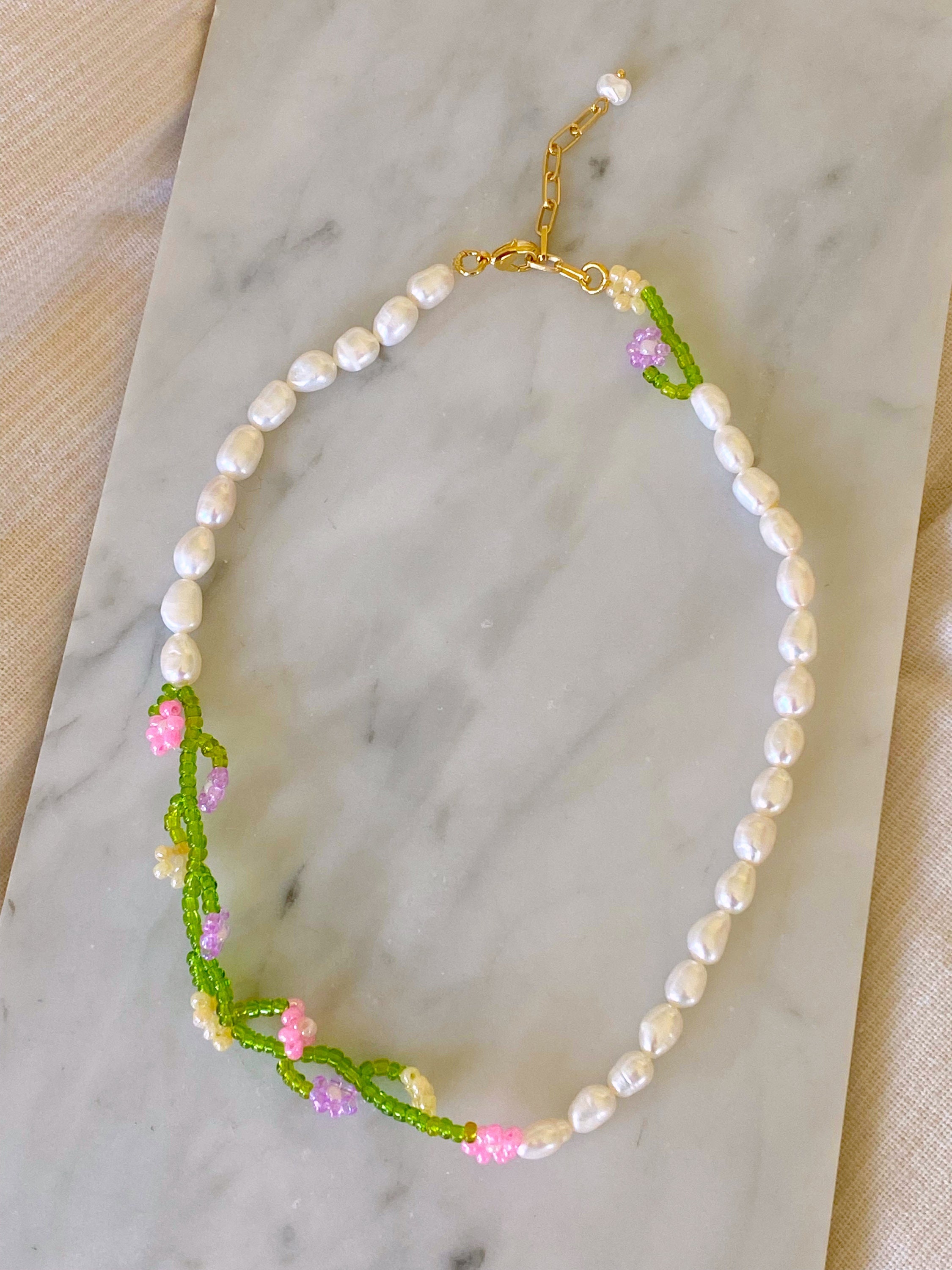 Pearl Flower Necklace Vine Necklace 