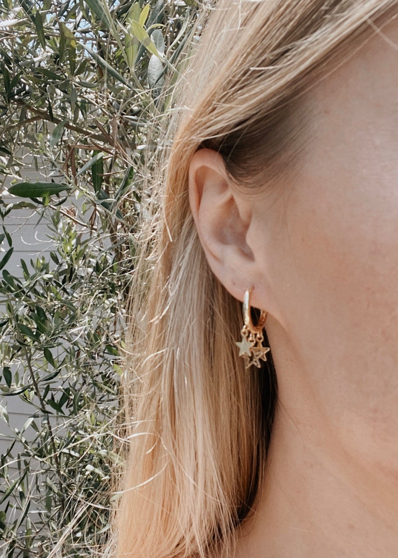 Star Shaker Hoops Heard Charm Earrings Gold Star Hoops