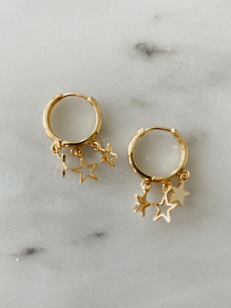 Star Shaker Hoops Heard Charm Earrings Gold Star Hoops