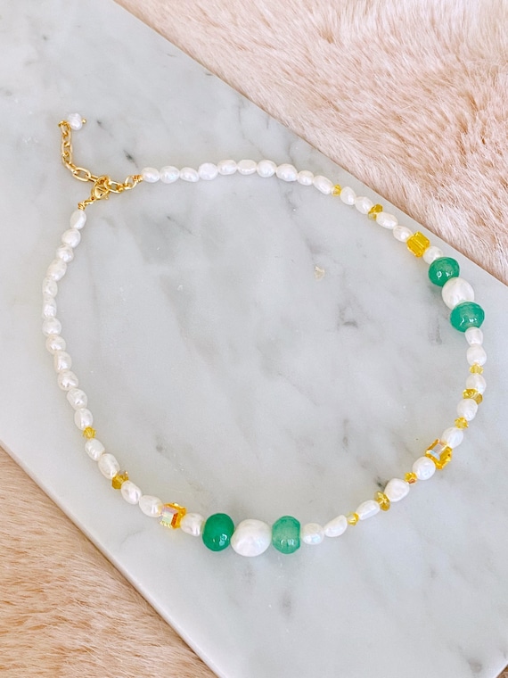 Green and sale yellow bead necklace