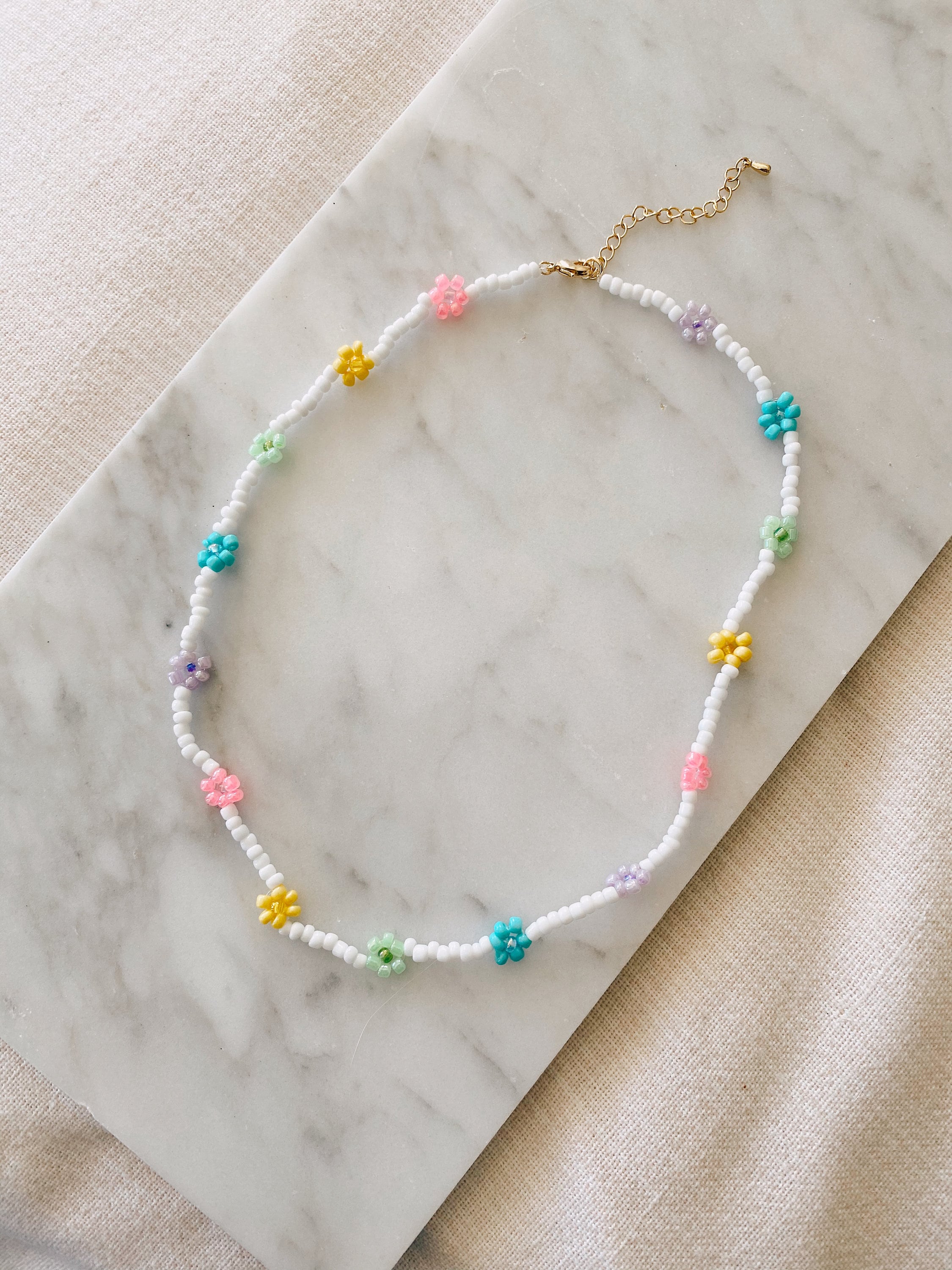 Beaded Flower Necklace | Beaded Flower Choker | Rainbow Beaded Flower
