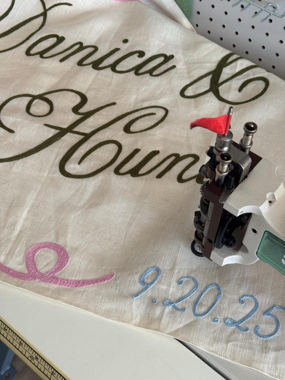 Custom Chainstitch Wedding Banner | Engagement Banner | Embroidered Linen Wedding Sign