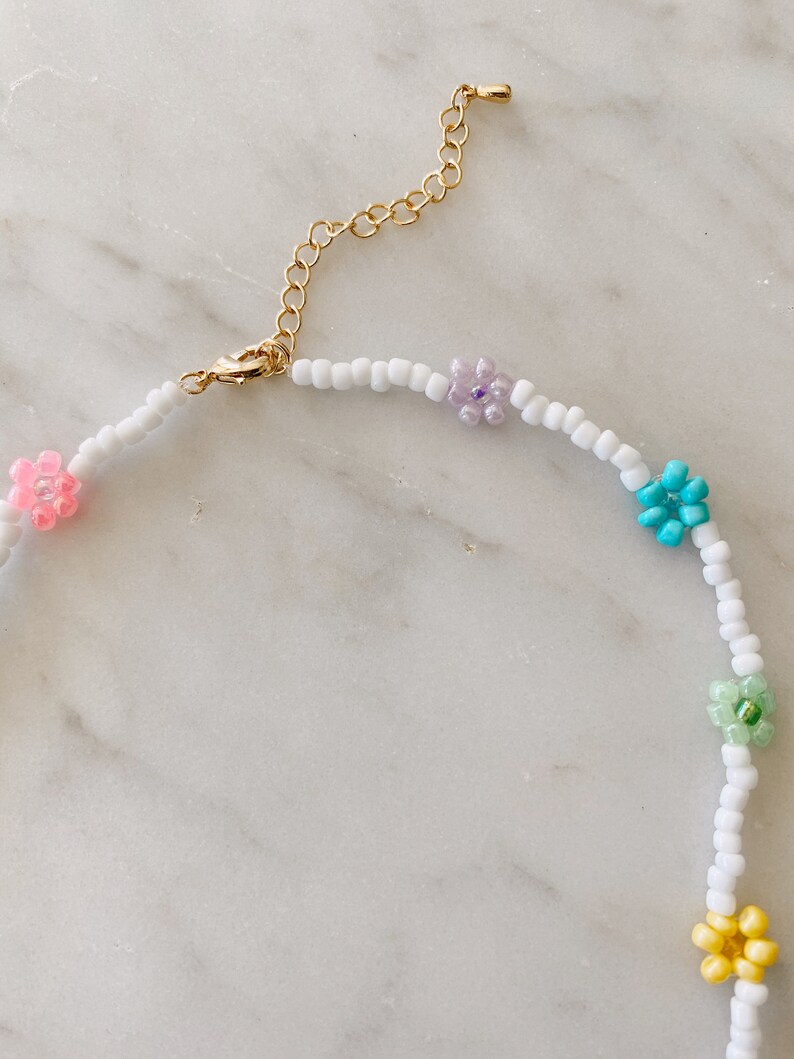 Beaded Flower Necklace Beaded Flower Choker Rainbow Beaded Etsy