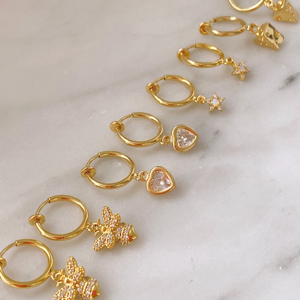 Clip on Charm Earrings | Clip on Hoop Earrings | Gold Clipon's