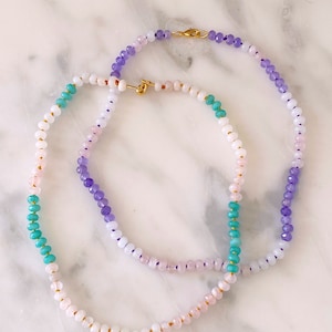 Hand Knotted Gemstone Bead Necklace | Beaded Strand Quartz Necklace