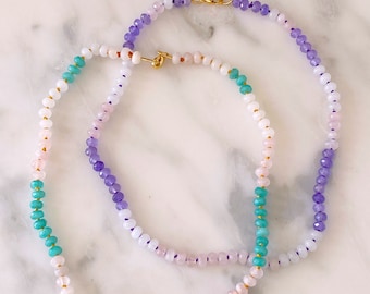 Hand Knotted Gemstone Bead Necklace | Beaded Strand Quartz Necklace