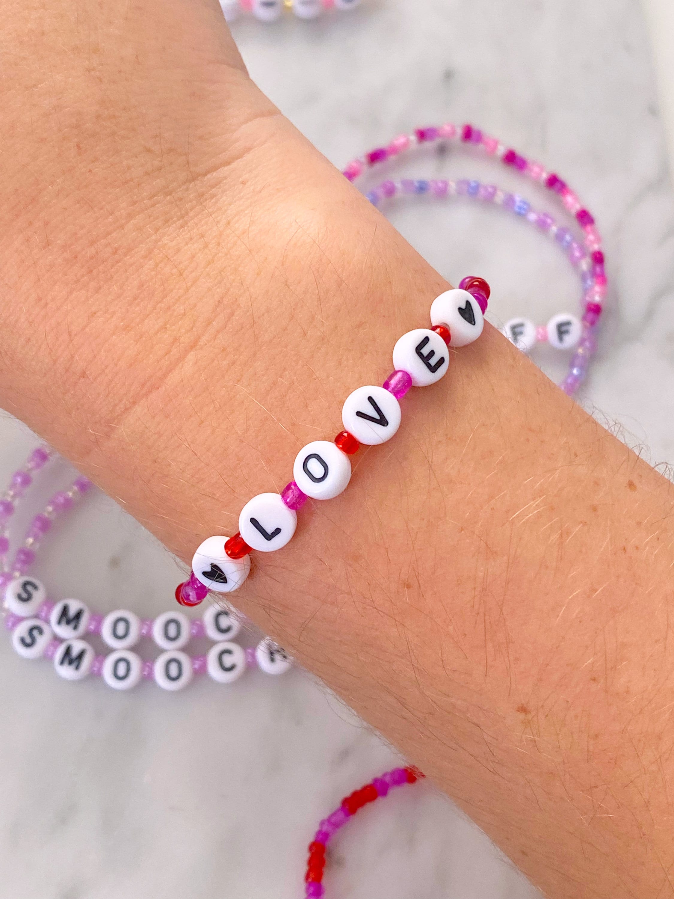 Valentines Day Word Bracelet Beaded Love Bracelet Etsy
