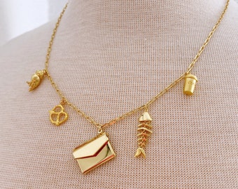 Collar de amuleto de la suerte chapado en oro / Collar de amuleto único en su tipo