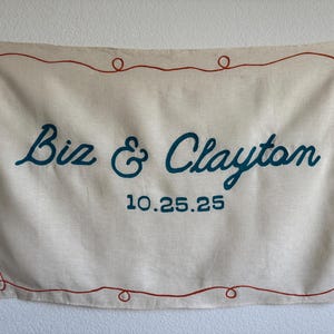 Chainstitch Wedding Banner | Engagement Banner | Embroidered Linen Wedding Sign