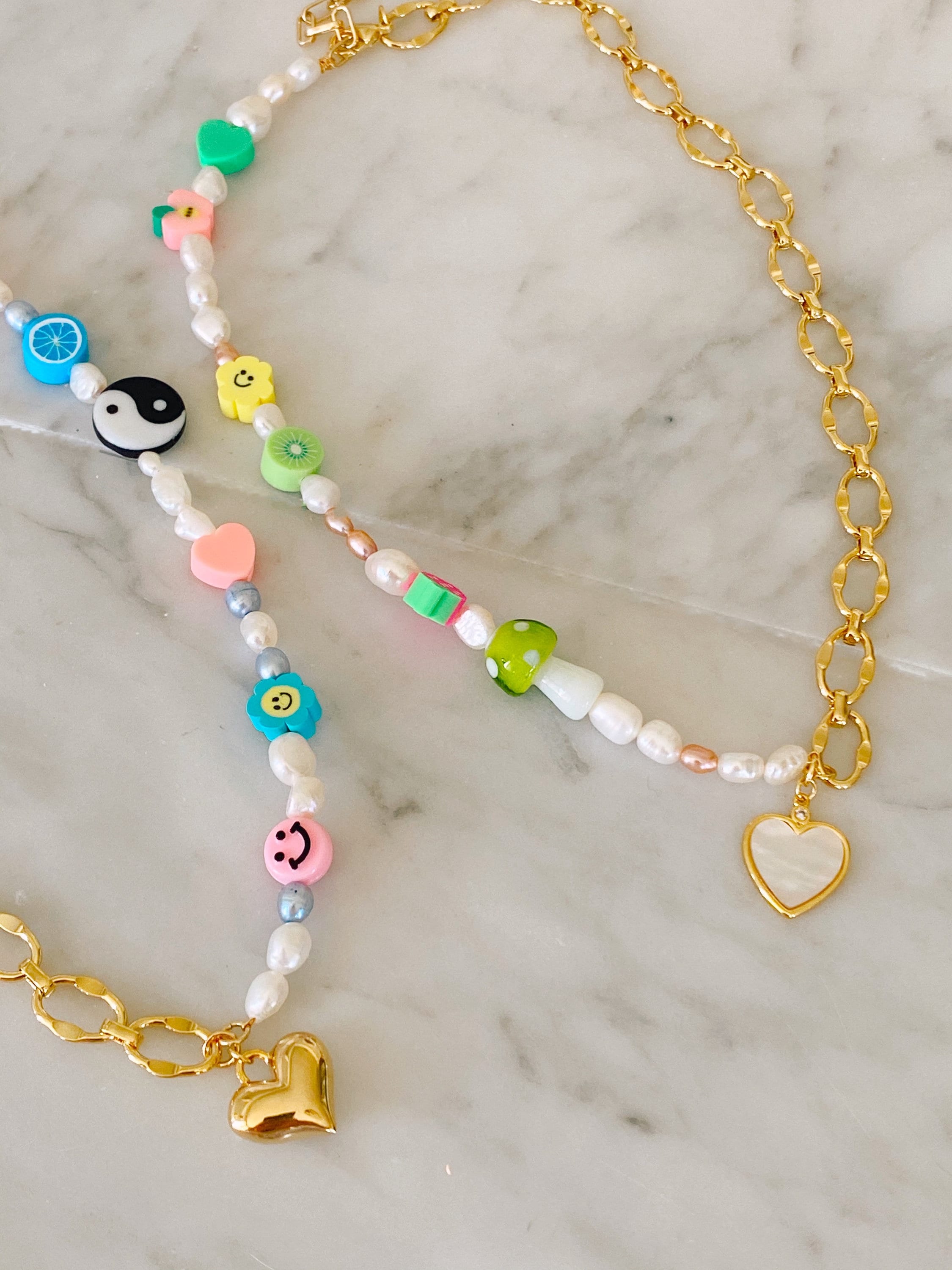 Half Chain Charm Necklace Half Pearl Beaded Necklace Charm