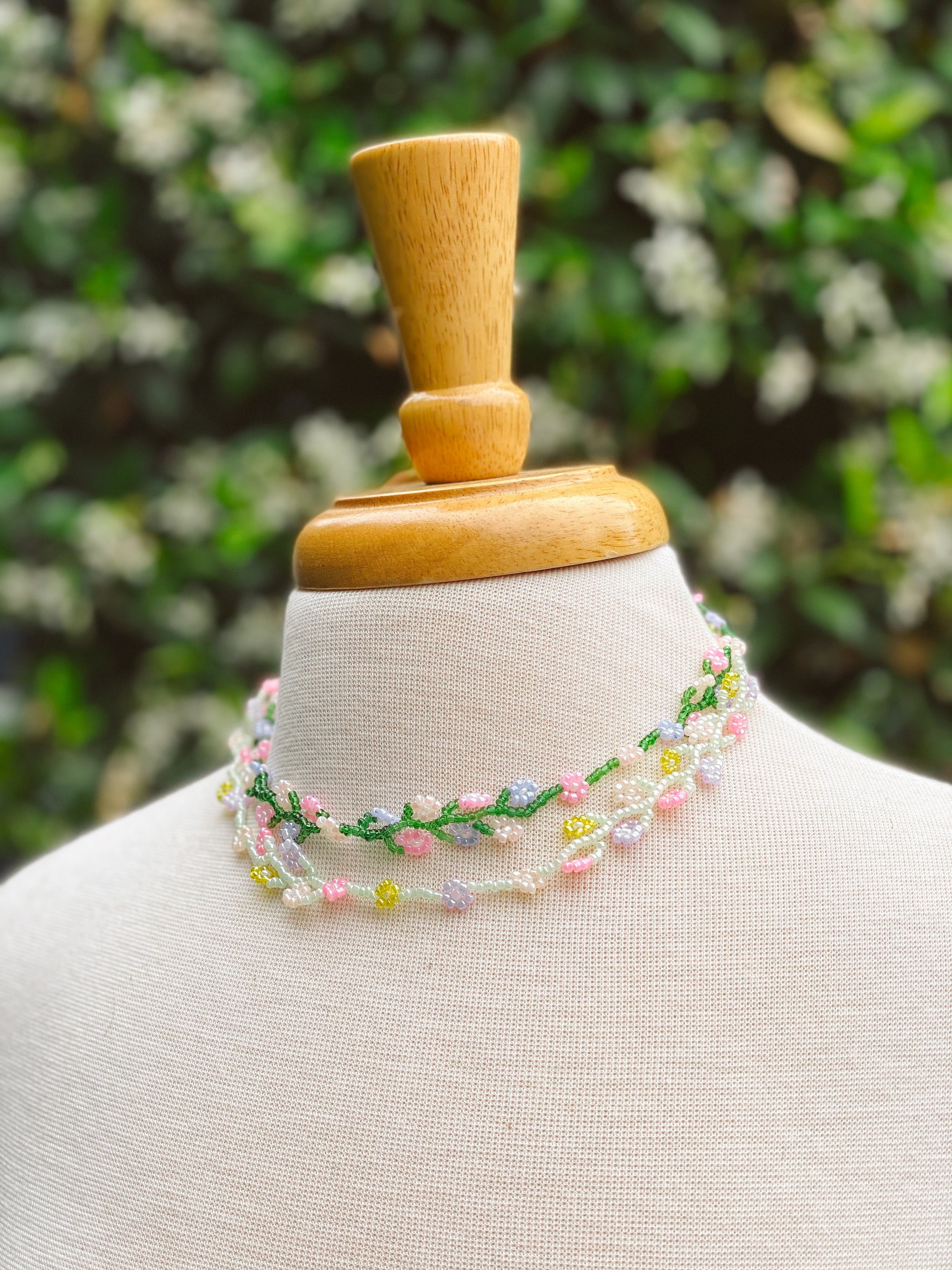 Flower Vine Necklace | Beaded Flower Necklace | Adjustable Seed