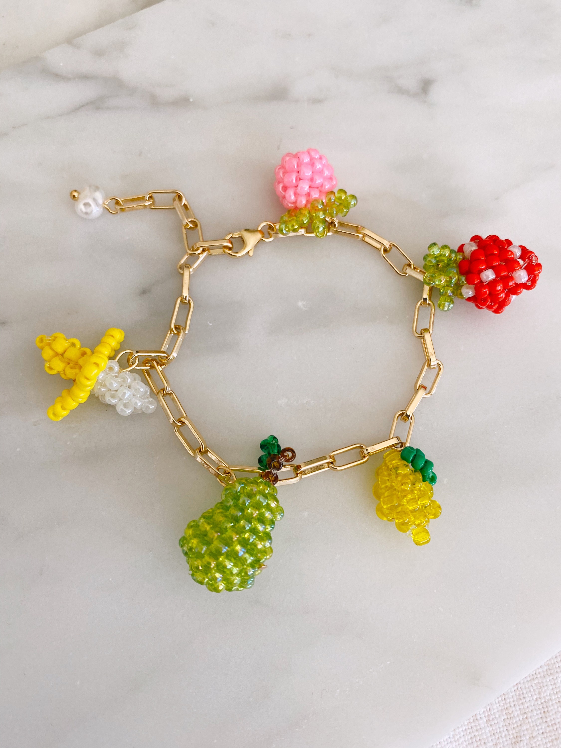 Beaded Fruit Charm Bracelet Fruit Salad Bracelet Gold Etsy
