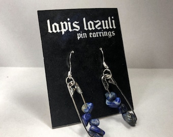 Lapis Lazuli Crystal Safety Pin Earrings