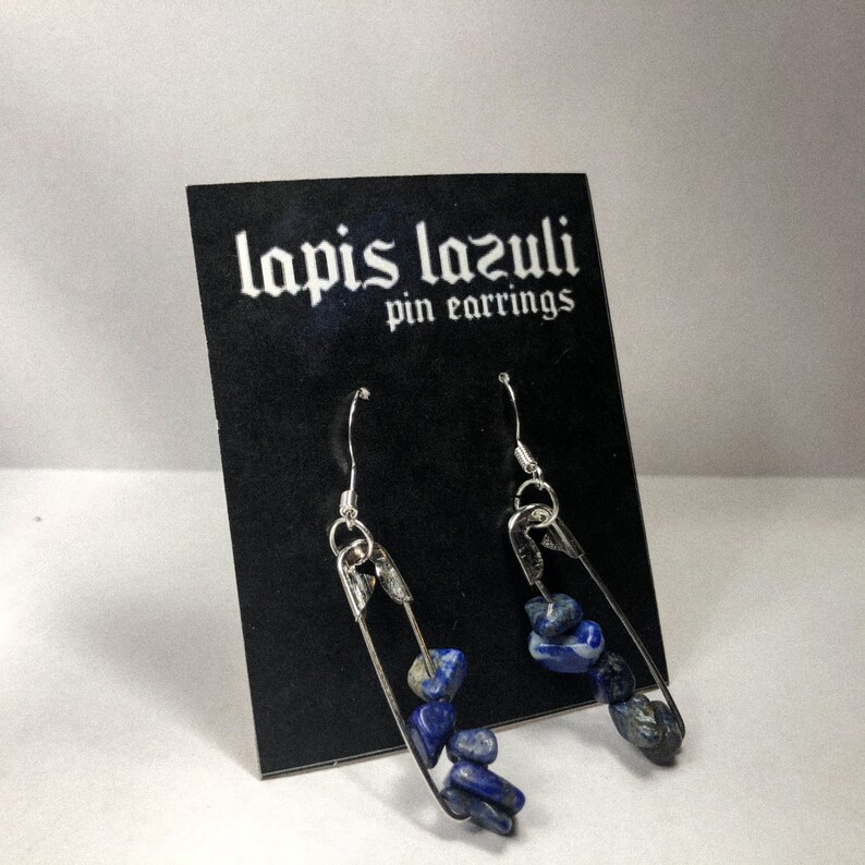 Lapis Lazuli Crystal Safety Pin Earrings