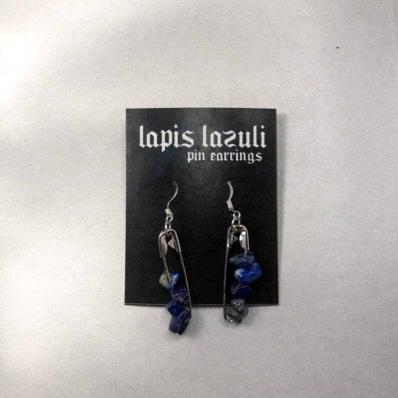 Lapis Lazuli Crystal Safety Pin Earrings