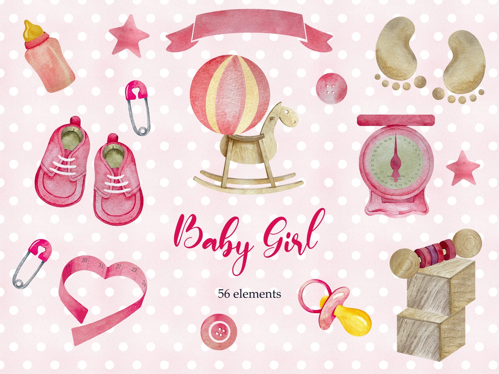 Watercolor Baby Girl Clipart Girl Birth Announcement Clipart Etsy