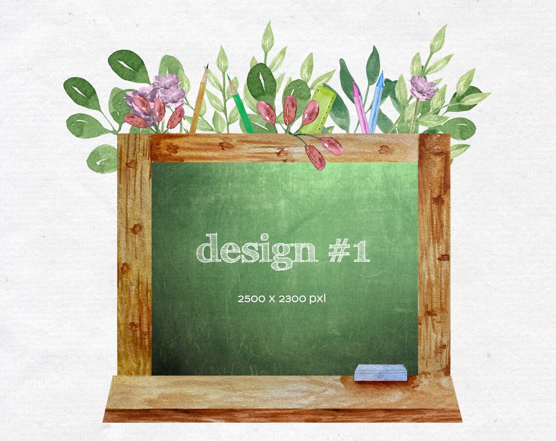 Watercolor Chalkboard Frames Clipart Floral Blackboard PNG Etsy