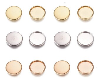 Set of 12 ~ 304 STAINLESS STEEL Plain Edge Bezel Cups for 25mm Cabochon (Select Colors)