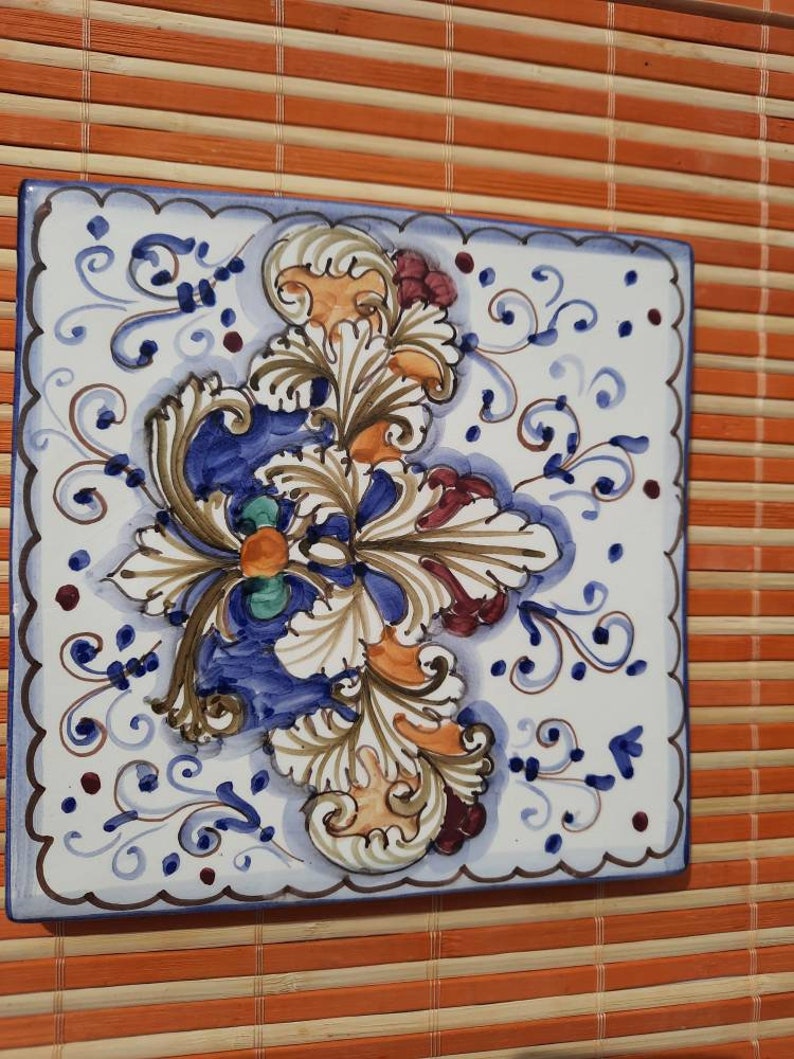 Tile for Hot Plate Plaque for Wall Plate. Pottery Hand Made in Italy
