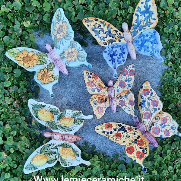 Papillon, papillon, fabriqué en Italie, majolique, poterie, fait à la main, deruta