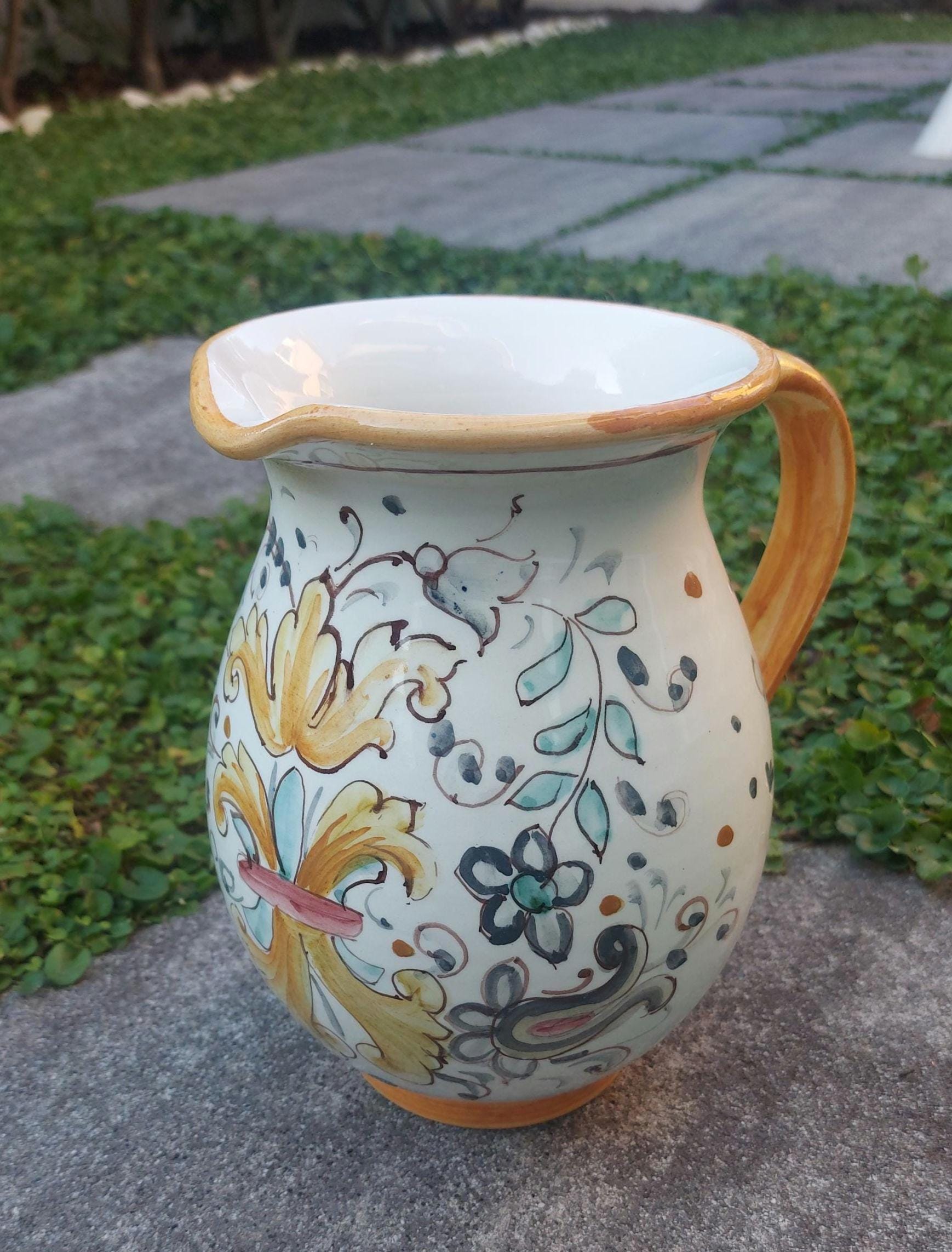 イタリア伝統工芸 デルータ焼 ドラゴン花模様ピッチャー ラファエレスク イタリア伝統工芸 デルータ焼 ドラゴン花模様ピッチャー