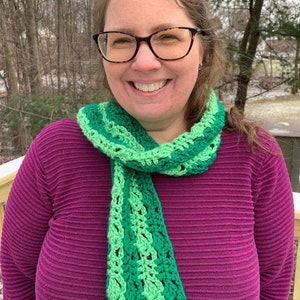 Handmade Crocheted Scarf: Green Striped Winter Scarf