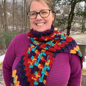 Crocheted Scarf, diagonal rainbow stripe, Winter Scarf, Rainbow Scarf for Women, Mens Rainbow Scarf