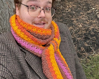 Crocheted Scarf, multicolor striped scarf, Winter Scarf, Orange Scarf for Women, Mens Scarf, Womens Scarf, extra long scarf