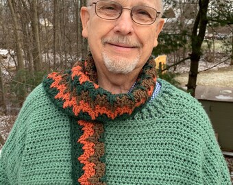 Handmade Crocheted Scarf: Earthy Zigzag Striped Winter Scarf