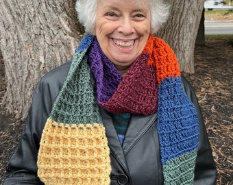 Handmade Crocheted Striped Scarf: Waffle Stitch Winter Scarf
