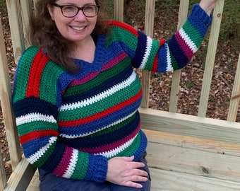 Handmade Sweater, multicolor striped sweater, XL sweater, mens sweater with stripes, womens sweater with stripes