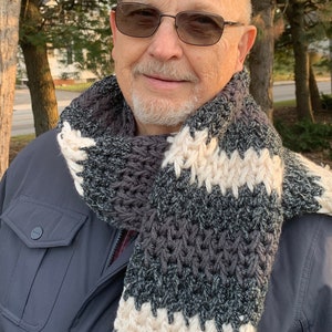 Crocheted Scarf, black and white scarf, Winter Scarf for women, Winter Scarf for men, Striped Scarf