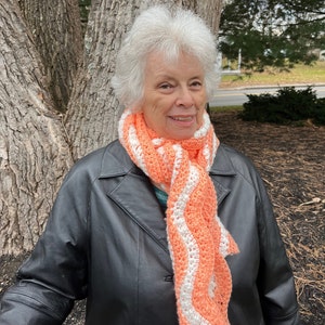 Crocheted Scarf, coral striped scarf, Winter Scarf for Men, Womens Scarf, Peach scarf