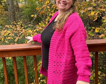 Handmade Cardigan, XL Cardigan, long pink cardigan, long flowing cardigan for women, womens cardigan sweater