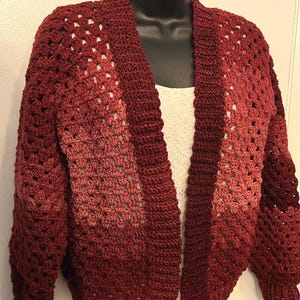 Handmade Cardigan, red ombré cardigan, size large red sweater for women, womens granny cardigan size L, granny sweater,red stripe cardigan