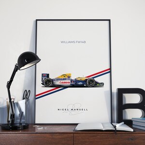 Williams Racing FW14B F1 Poster | Nigel Mansell | Formula 1 Car Print | F1 Poster | Grand Prix Poster | Hand Drawn