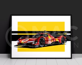 Poster Ferrari 499P Hypercar Le Mans 2023 / Poster WEC / 24 ore di Le Mans