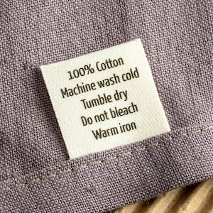 Custom Care Labels, Washing Instructions for Clothing, Tags for Sewing.  Add a Logo or Design + Text, 100% Organic Cotton, Fold and Sew In