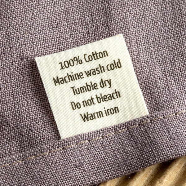 Custom Clothing Labels, Personalized Care Tags, Sewing Labels.  Custom Text + Logo (optional), 100% Organic Cotton Tags to Fold and Sew In