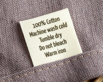 Custom Clothing Labels, Personalized Care Tags, Sewing Labels.  Custom Text + Logo (optional), 100% Organic Cotton Tags to Fold and Sew In